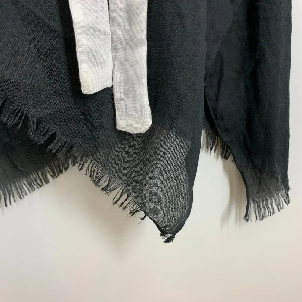 Steve‎ Madden Black One Size Open Front Fringe Scarf Wrap with White Bows